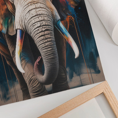 Lámina artística de alta calidad Silueta colorida de elefante con toques modernos y surrealismo.