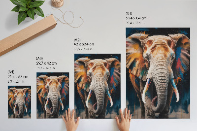 Lámina artística de alta calidad Silueta colorida de elefante con toques modernos y surrealismo.