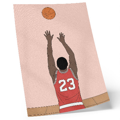 Póster con colores saturados Jugador de baloncesto rosa pastel con un balón en el aire.