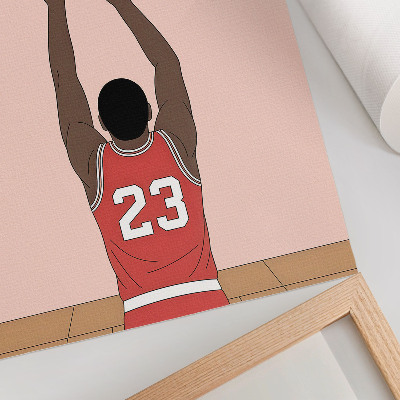 Póster con colores saturados Jugador de baloncesto rosa pastel con un balón en el aire.