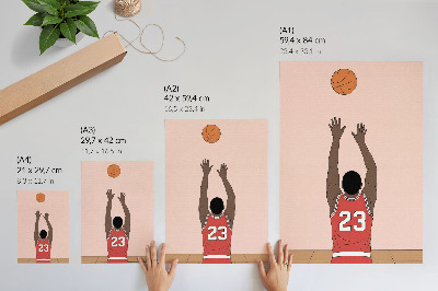 Póster con colores saturados Jugador de baloncesto rosa pastel con un balón en el aire.