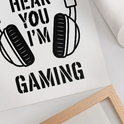 Póster Auriculares con el eslogan de fuerte contraste y estilo moderno.
