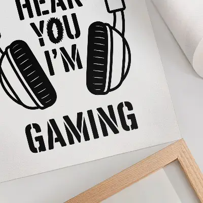 Póster con diseño de auriculares y eslogan de fuerte contraste en estilo moderno