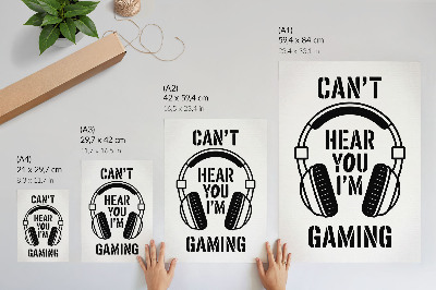 Póster Auriculares con el eslogan de fuerte contraste y estilo moderno.