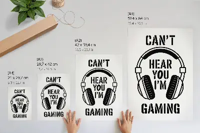 Póster con diseño de auriculares y eslogan de fuerte contraste en estilo moderno