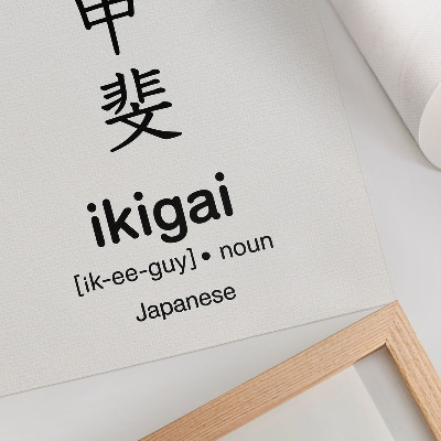 Póster con colores saturados Caracteres japoneses en blanco y negro, elegancia, sabiduría