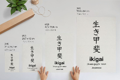 Póster con colores saturados Caracteres japoneses en blanco y negro, elegancia, sabiduría