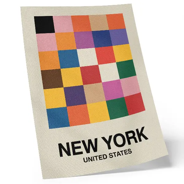 Póster de entorno creativo con diseño de cuadrados coloridos de tonos saturados
