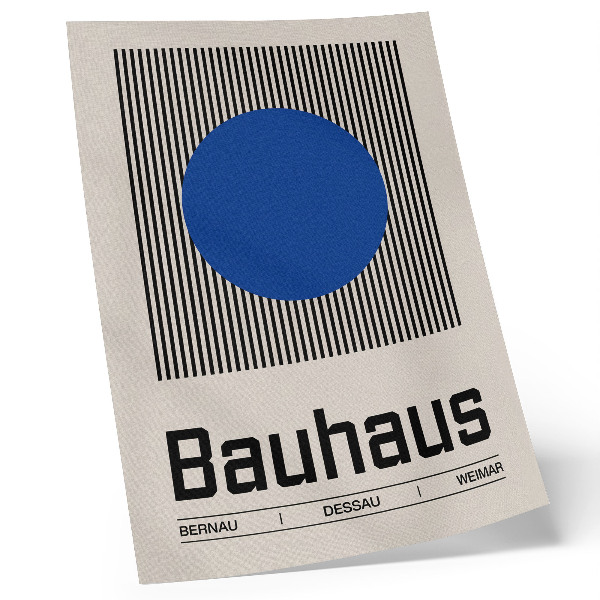 Póster Un gran círculo azul sobre líneas blancas y negras.