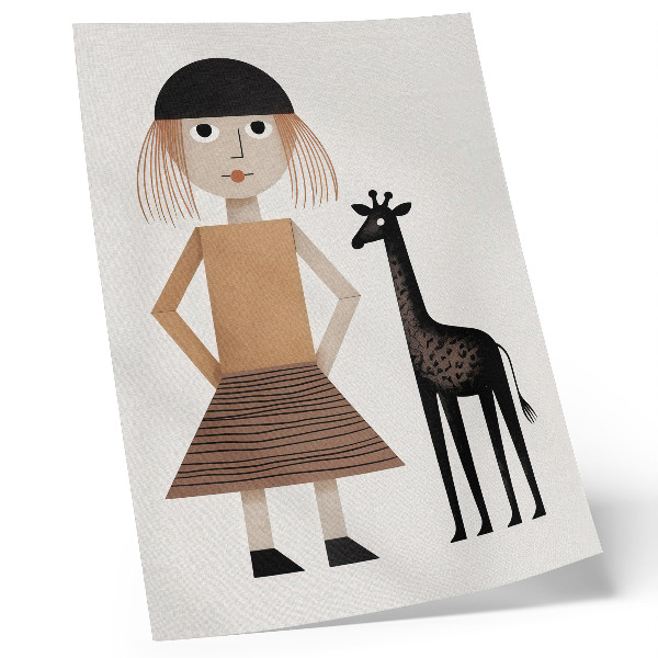 Póster de jirafa con formas geométricas diseño minimalista en colores saturados