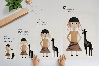 Póster de jirafa con formas geométricas diseño minimalista en colores saturados
