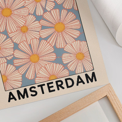Póster Estilo retro con colores vivos y un motivo floral.