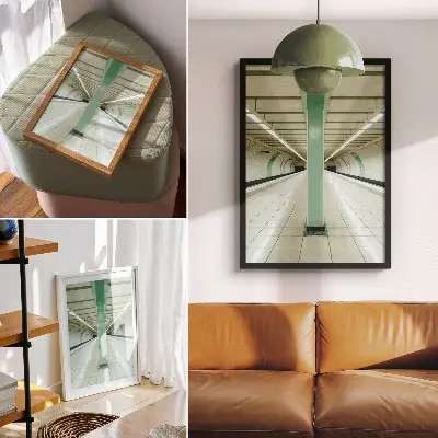 Lienzo decorativo moderno con diseño de estructura de túnel espacial simétrico en color verde