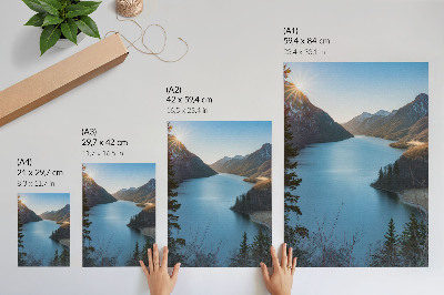 Póster Majestuosas montañas, lago, sol, armonía de la naturaleza.