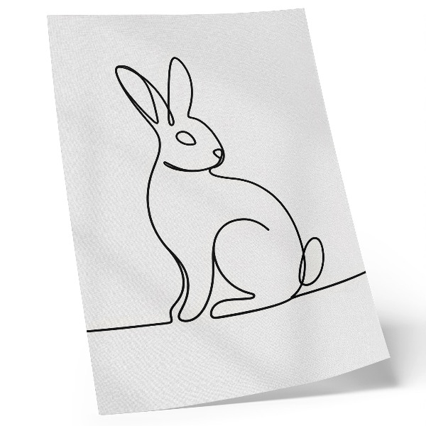 Póster con colores saturados Delicada silueta de un conejo con una línea fina.
