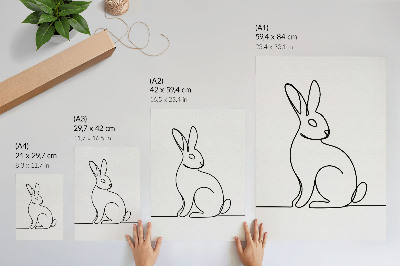 Póster con colores saturados Delicada silueta de un conejo con una línea fina.