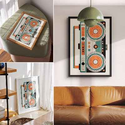 Lienzo decorativo moderno Estilo retro con formas expresivas y contrastes.