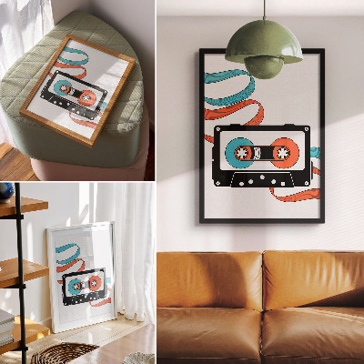 Póster Cassette de estilo pop art retro con coloridos diseños.