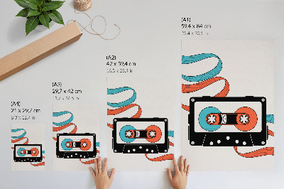 Póster Cassette de estilo pop art retro con coloridos diseños.