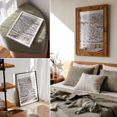 Lienzo decorativo moderno Casas coloridas, montañas invernales, armonía con la naturaleza