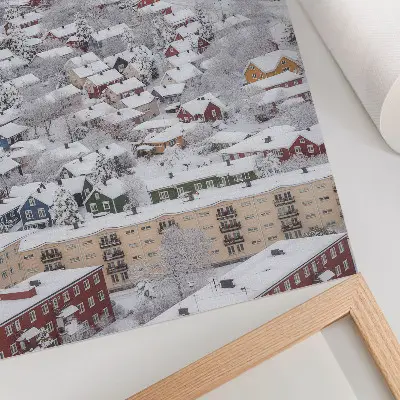 Lienzo decorativo moderno casas coloridas con montañas invernales en armonía con la naturaleza