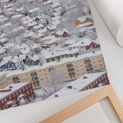 Lienzo decorativo moderno Casas coloridas, montañas invernales, armonía con la naturaleza