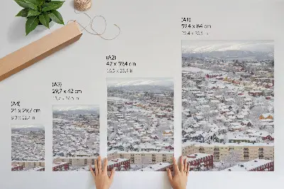 Lienzo decorativo moderno casas coloridas con montañas invernales en armonía con la naturaleza
