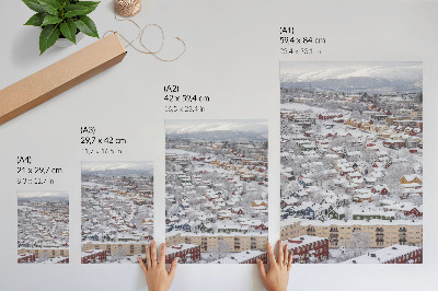 Lienzo decorativo moderno Casas coloridas, montañas invernales, armonía con la naturaleza