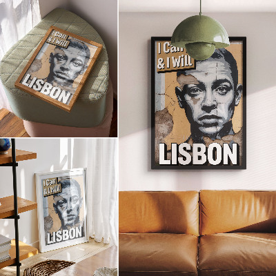 Lienzo decorativo moderno Diseño de estilo urbano con un rostro y una inscripción motivadora.