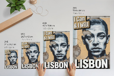 Lienzo decorativo moderno Diseño de estilo urbano con un rostro y una inscripción motivadora.