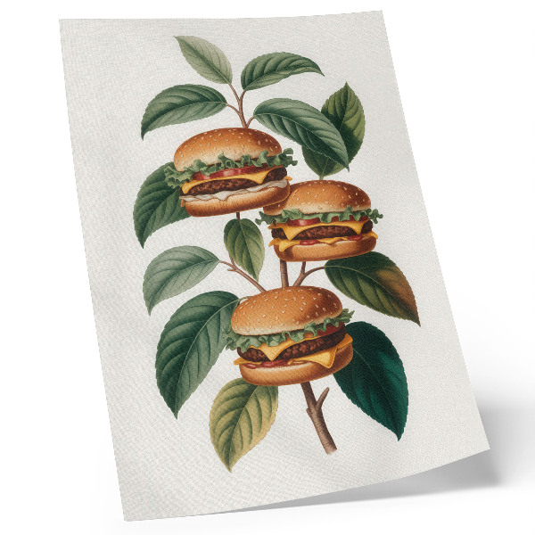 Lámina artística de alta calidad Hamburguesas creciendo en las ramas de un árbol verde.