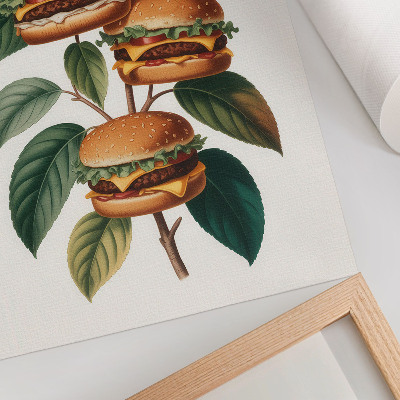 Lámina artística de alta calidad Hamburguesas creciendo en las ramas de un árbol verde.