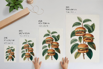 Lámina artística de alta calidad Hamburguesas creciendo en las ramas de un árbol verde.