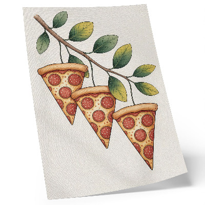 Póster con colores saturados Rebanadas de pizza en la rama de un árbol en colores alegres.