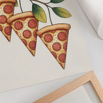 Póster con colores saturados Rebanadas de pizza en la rama de un árbol en colores alegres.