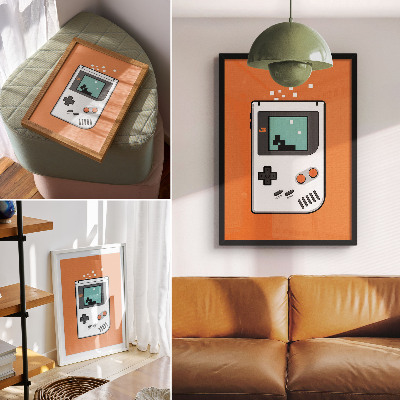 Lienzo decorativo moderno Pantalla pixelada de consola retro con fondo naranja