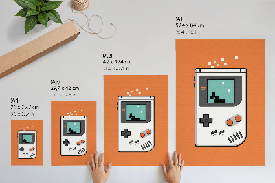 Lienzo decorativo moderno Pantalla pixelada de consola retro con fondo naranja