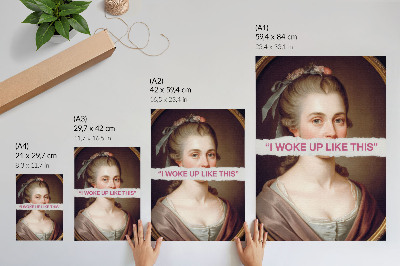 Póster Retrato de una mujer jugando con tipografía clásica