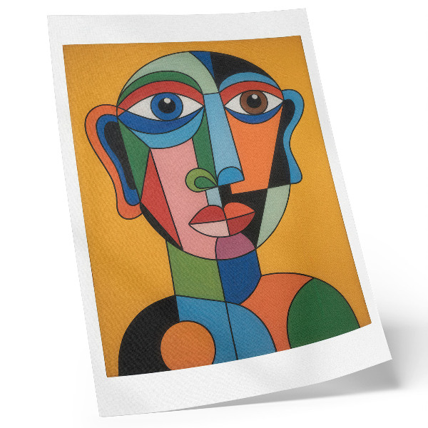 Póster con colores saturados Retrato geométrico con colores vibrantes y estilo moderno.
