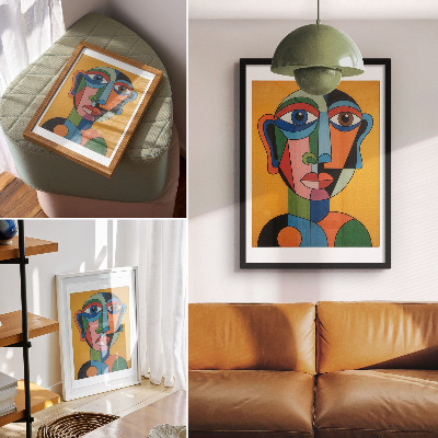 Póster con colores saturados Retrato geométrico con colores vibrantes y estilo moderno.