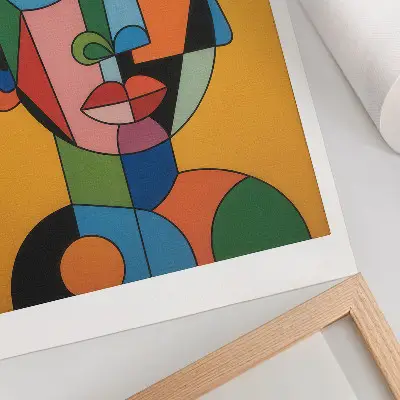Póster de retrato geométrico con colores vibrantes y estilo moderno