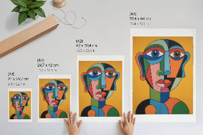 Póster con colores saturados Retrato geométrico con colores vibrantes y estilo moderno.