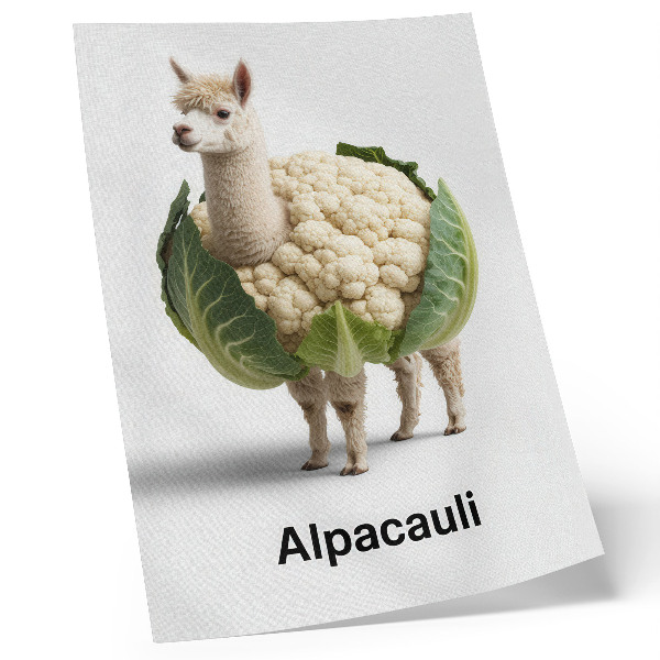Lámina artística de alta calidad Una combinación inusual de alpaca y coliflor.