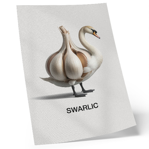 Póster con colores saturados Cisne combinado con surrealismo de ajo