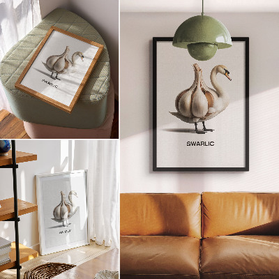 Póster con colores saturados Cisne combinado con surrealismo de ajo