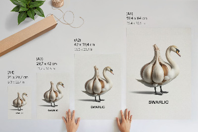 Póster con colores saturados Cisne combinado con surrealismo de ajo