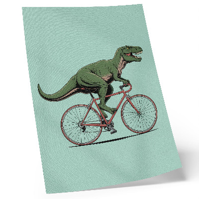 Póster Dinosaurio verde en bicicleta sobre un fondo turquesa