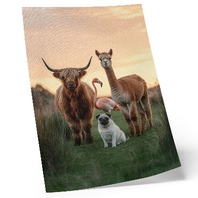 Póster Animales con el telón de fondo de una puesta de sol, la armonía de la naturaleza.