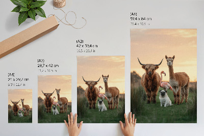 Póster Animales con el telón de fondo de una puesta de sol, la armonía de la naturaleza.