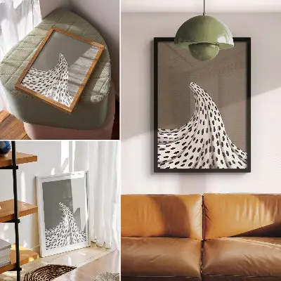 Lienzo decorativo moderno con patrón de puntos minimalistas en negro sobre fondo beige